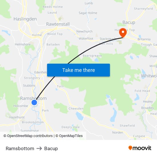 Ramsbottom to Bacup map