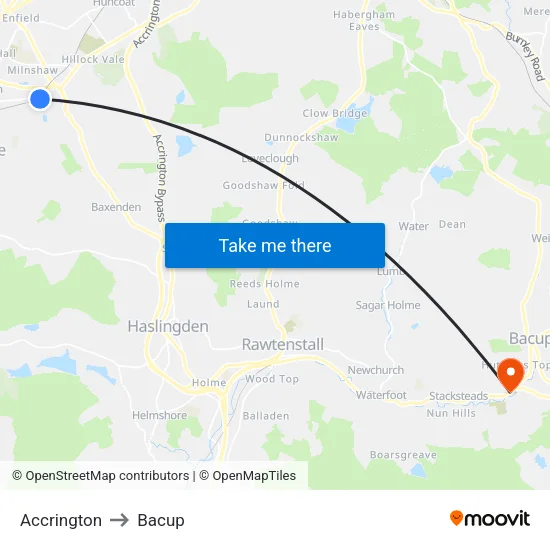 Accrington to Bacup map
