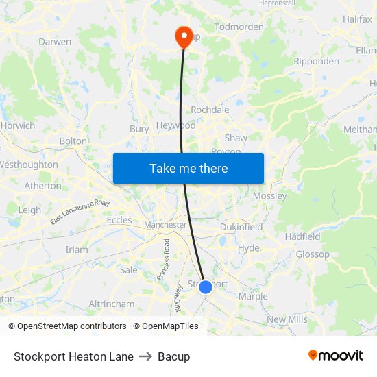 Stockport Heaton Lane to Bacup map