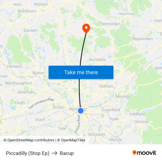 Piccadilly (Stop Ep) to Bacup map