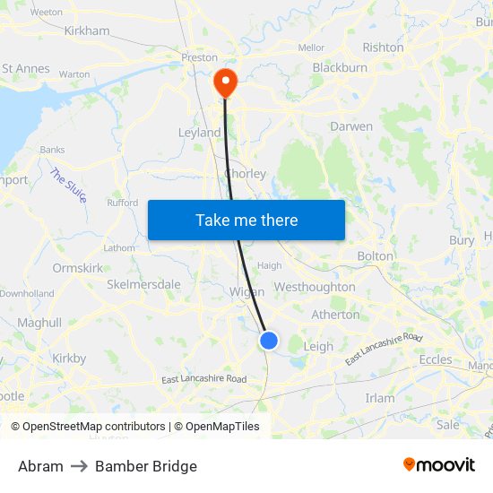 Abram to Bamber Bridge map