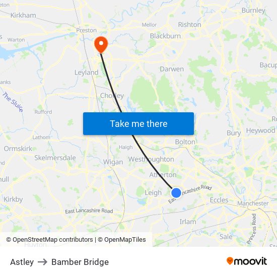 Astley to Bamber Bridge map