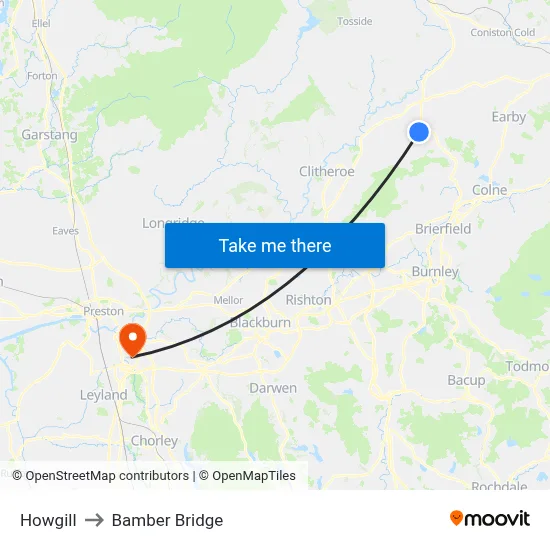 Howgill to Bamber Bridge map