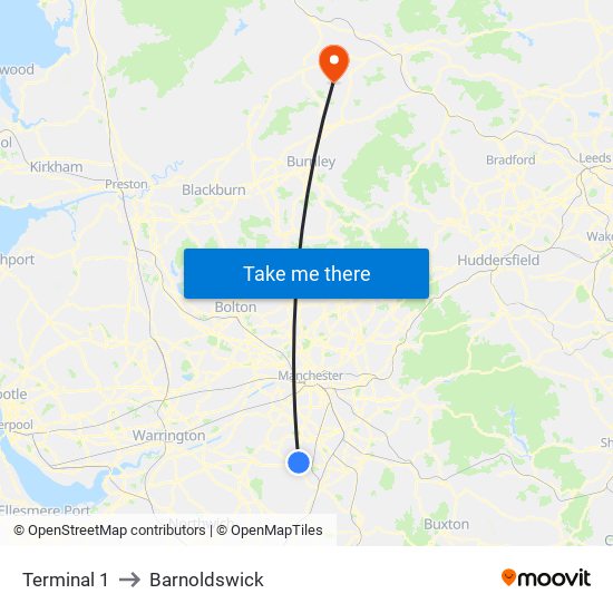Terminal 1 to Barnoldswick map