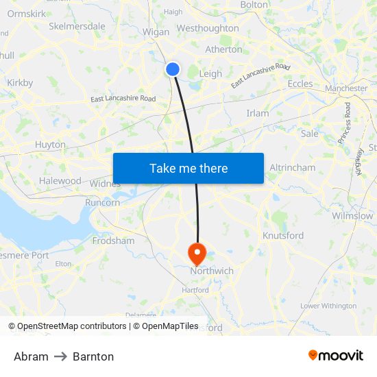 Abram to Barnton map