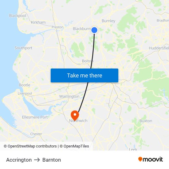 Accrington to Barnton map