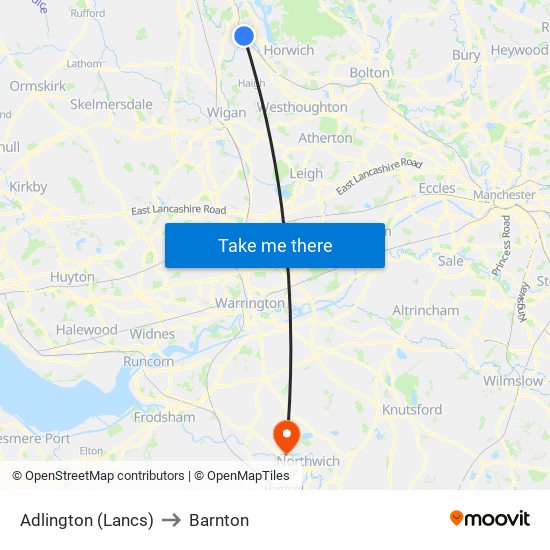 Adlington (Lancs) to Barnton map