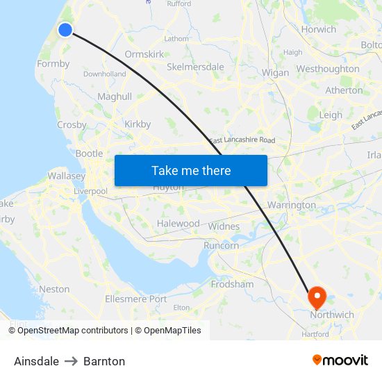 Ainsdale to Barnton map