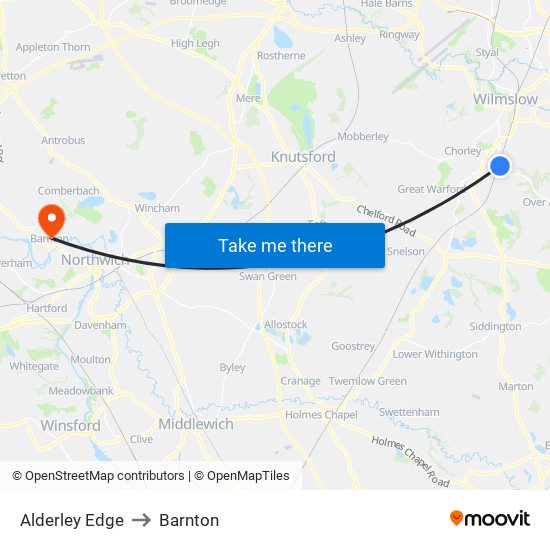 Alderley Edge to Barnton map