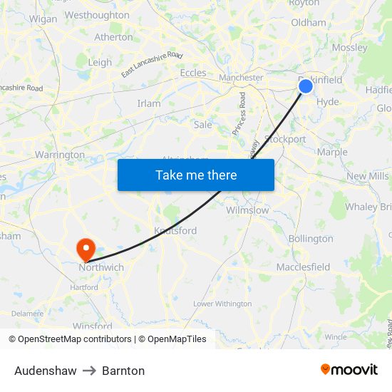 Audenshaw to Barnton map