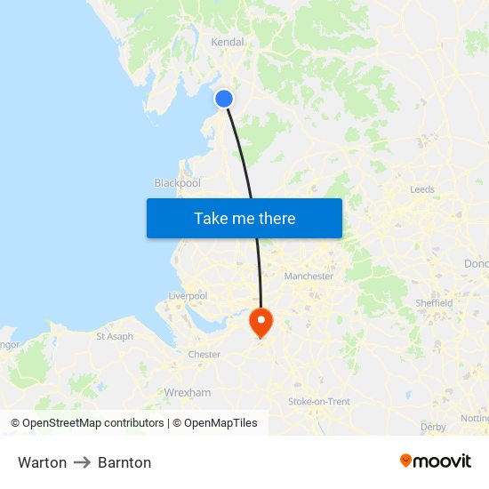 Warton to Barnton map