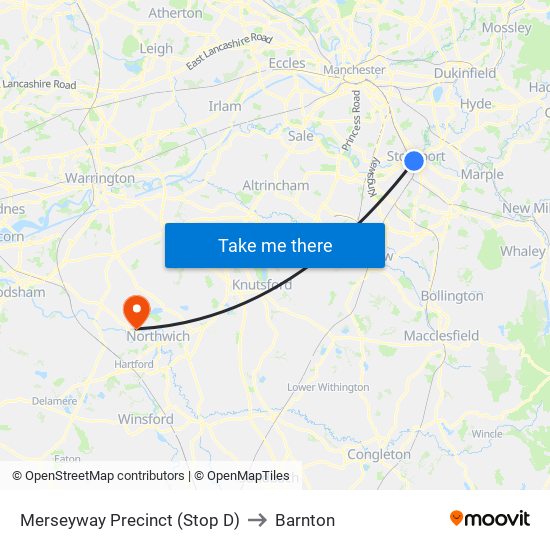 Merseyway Precinct (Stop D) to Barnton map