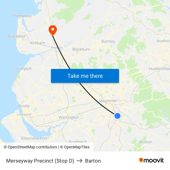Merseyway Precinct (Stop D) to Barton map
