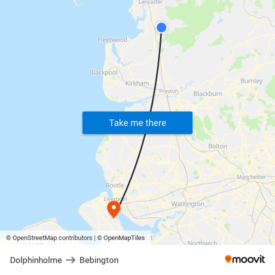 Dolphinholme to Bebington map