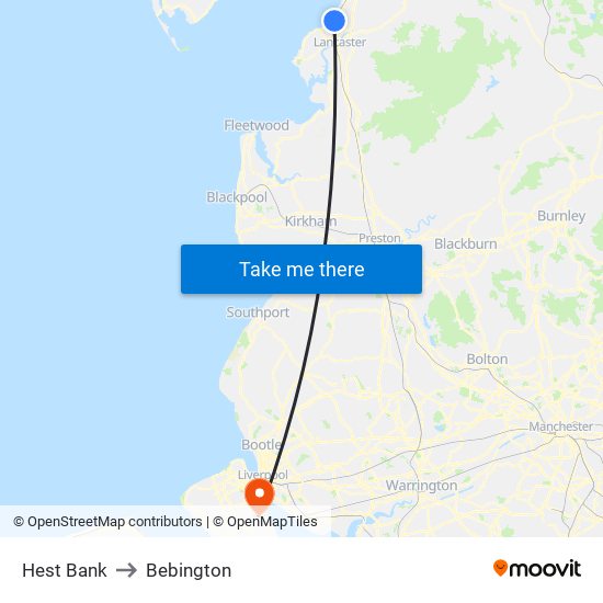 Hest Bank to Bebington map