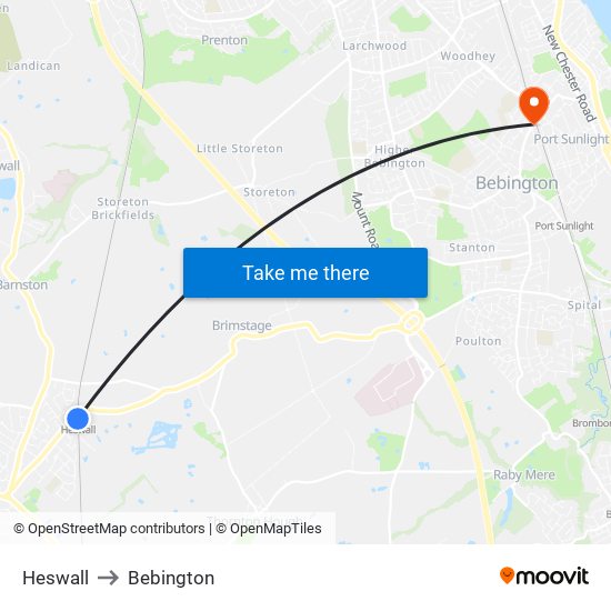 Heswall to Bebington map