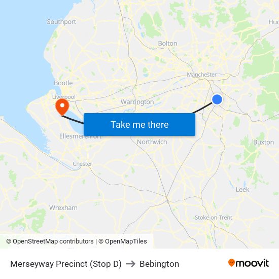 Merseyway Precinct (Stop D) to Bebington map