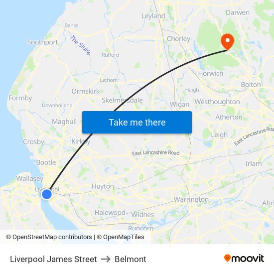 Liverpool James Street to Belmont map