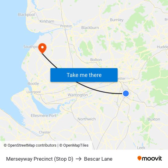 Merseyway Precinct (Stop D) to Bescar Lane map