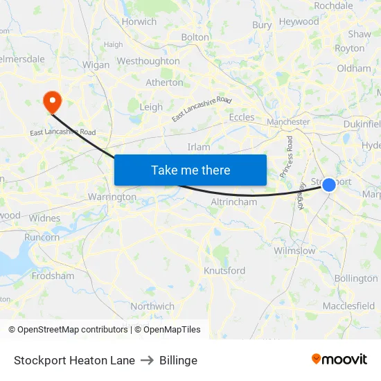 Stockport Heaton Lane to Billinge map