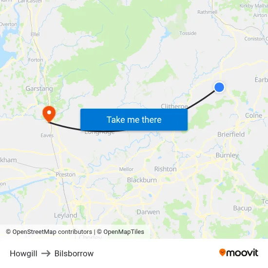 Howgill to Bilsborrow map