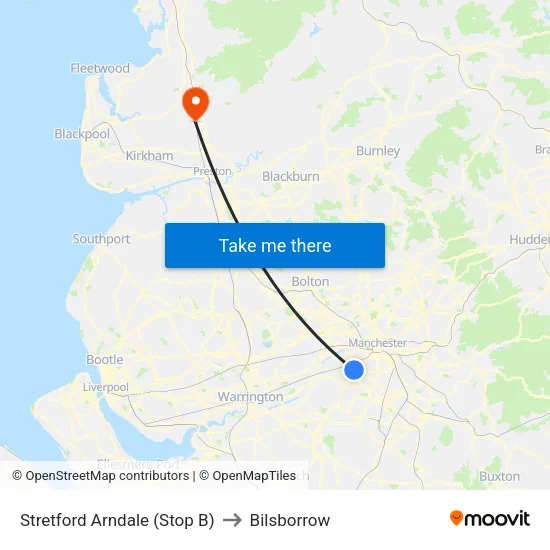 Stretford Mall to Bilsborrow map