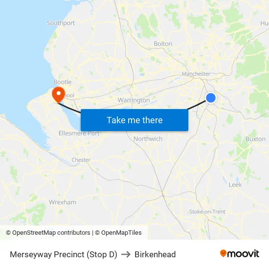 Merseyway Precinct (Stop D) to Birkenhead map