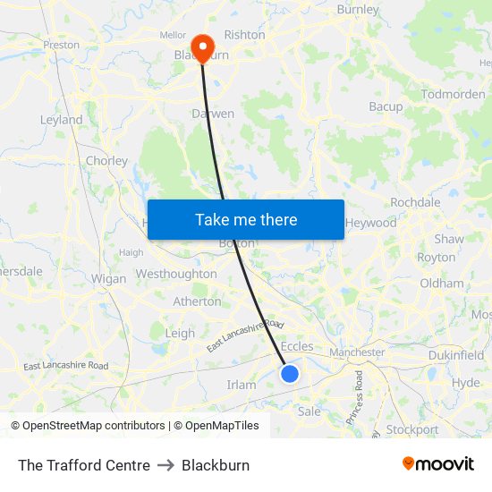 The Trafford Centre to Blackburn map