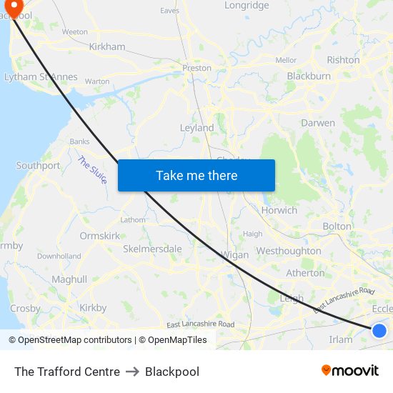 The Trafford Centre to Blackpool map