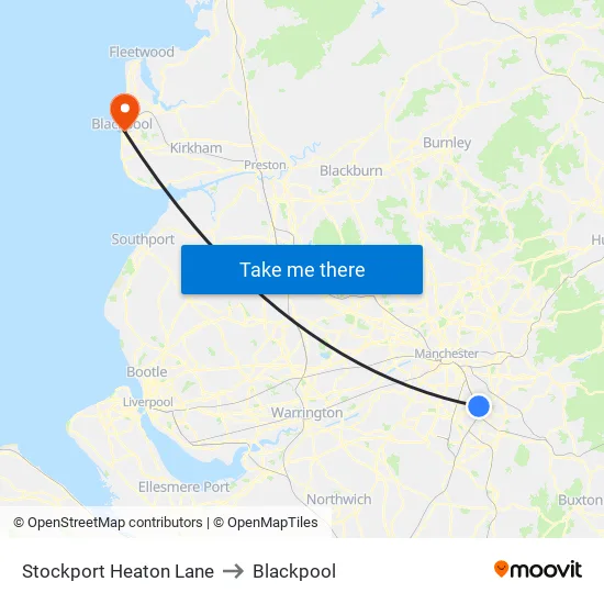Stockport Heaton Lane to Blackpool map