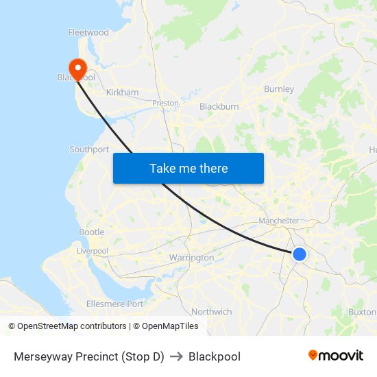 Merseyway Precinct (Stop D) to Blackpool map