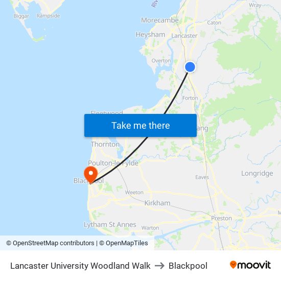 Lancaster University Woodland Walk to Blackpool map