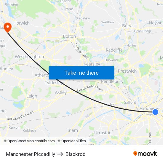 Manchester Piccadilly to Blackrod map