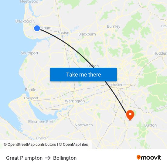 Great Plumpton to Bollington map