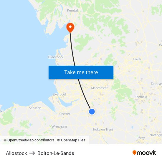 Allostock to Bolton-Le-Sands map