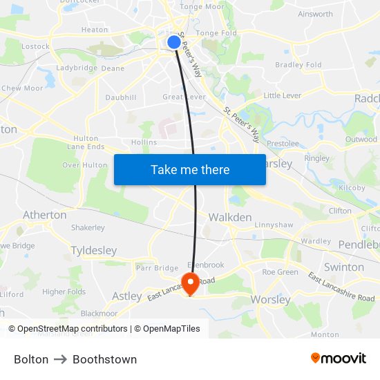 Bolton to Boothstown map