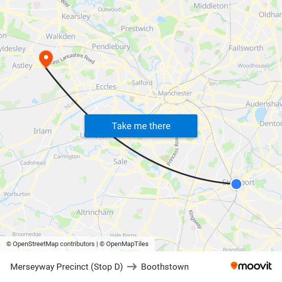 Merseyway Precinct (Stop D) to Boothstown map