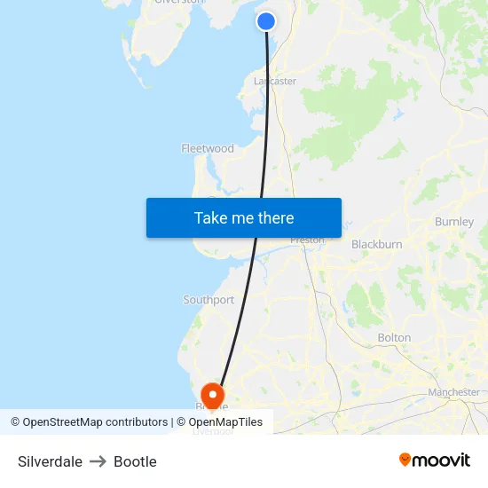 Silverdale to Bootle map