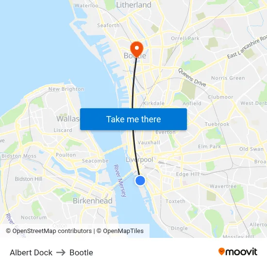 Albert Dock to Bootle map