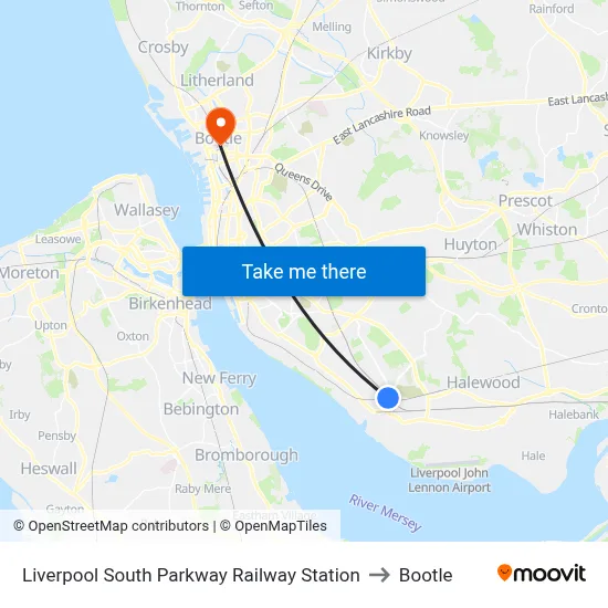 Liverpool South Parkway Railway Station to Bootle map
