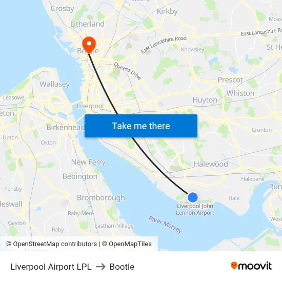 Liverpool Airport LPL to Bootle map