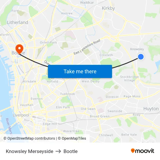 Knowsley Merseyside to Bootle map