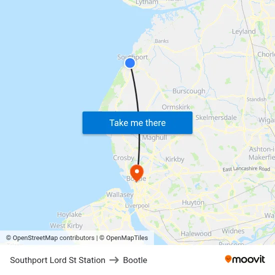 Southport Lord St Station to Bootle map