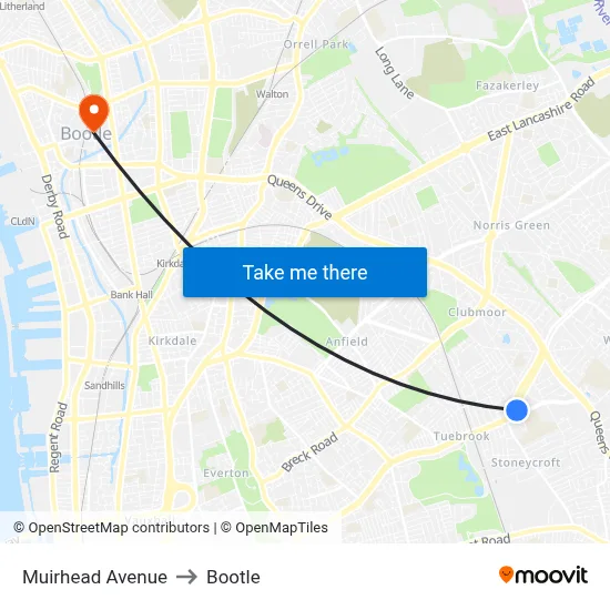 Muirhead Avenue to Bootle map