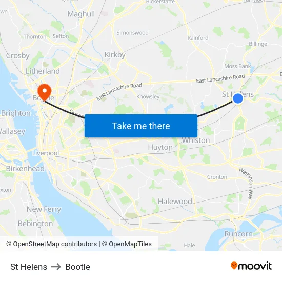 St Helens to Bootle map