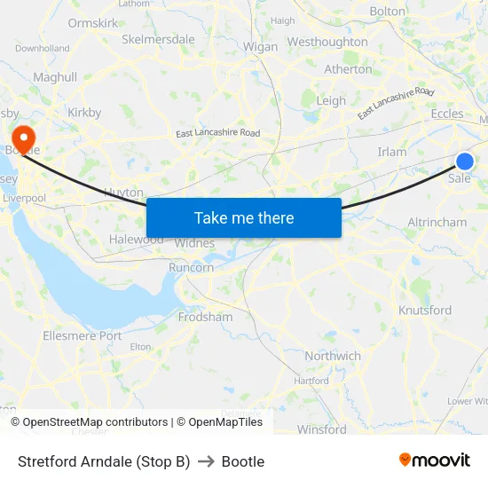 Stretford Mall to Bootle map