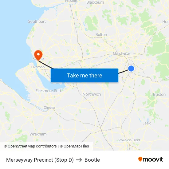 Merseyway Precinct (Stop D) to Bootle map