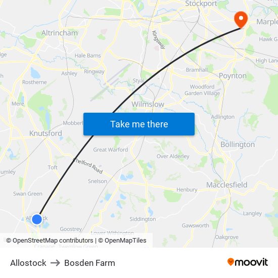 Allostock to Bosden Farm map