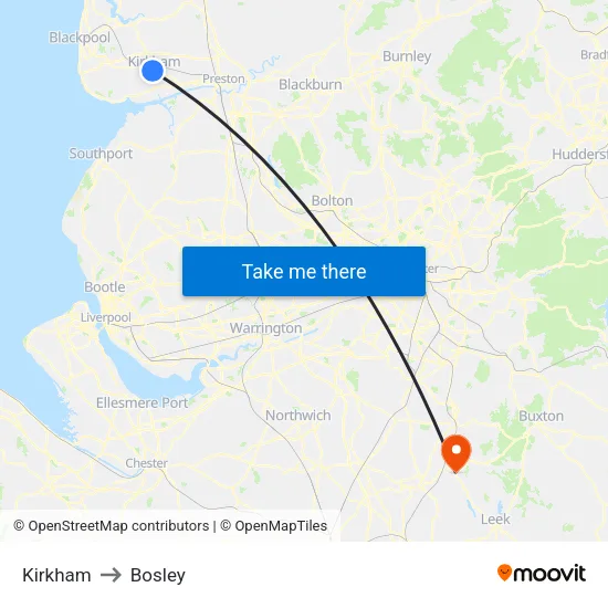 Kirkham to Bosley map