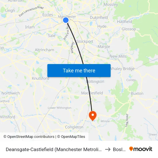 Deansgate-Castlefield (Manchester Metrolink) to Bosley map